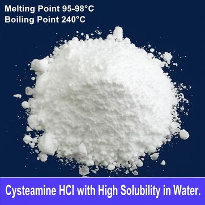 จุดหลอมเหลว 95-98°C จุดเดือด 240°C Cysteamine Hcl มีความสามารถในการละลายในน้ำสูง